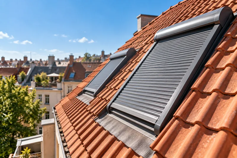 Hitzeschutz im Dachgeschoss: Dachflächenfenster mit außenliegendem Rollladen im Sommer